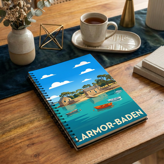 Carnet souvenir de la ville de Larmor-Baden avec une illustration stylisée.