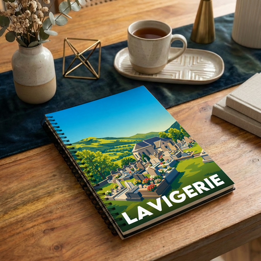 Carnet souvenir de la ville de Lavigerie avec une illustration stylisée.