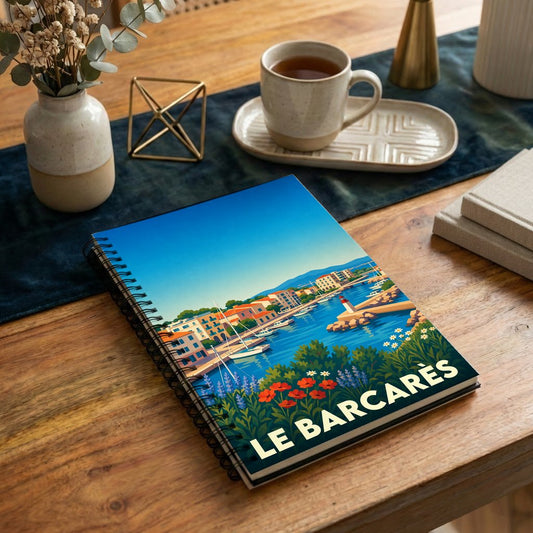 Carnet souvenir de la ville du Barcarès orné d'une illustration stylisée de son port.