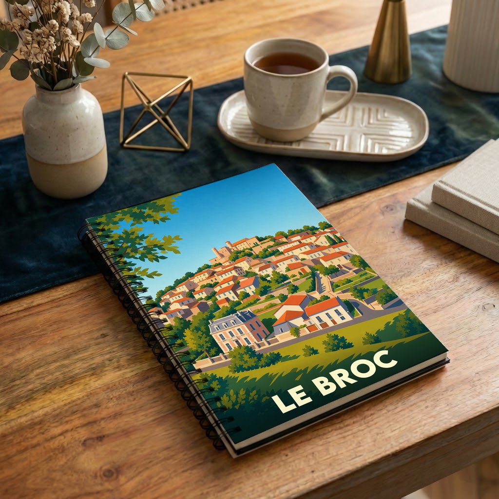 Carnet souvenir de la ville de Le Broc avec une illustration stylisée.