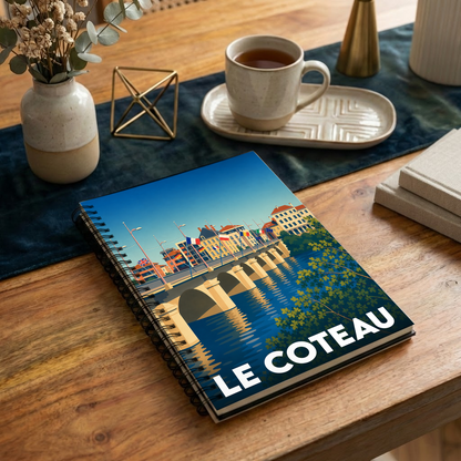 Carnet à spirales souvenir de la ville de Le Coteau illustré d'un pont stylisé sur la Loire.