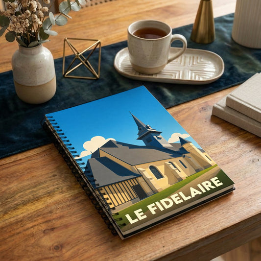 Carnet souvenir de la commune de Le Fidelaire avec une illustration stylisée de son église.
