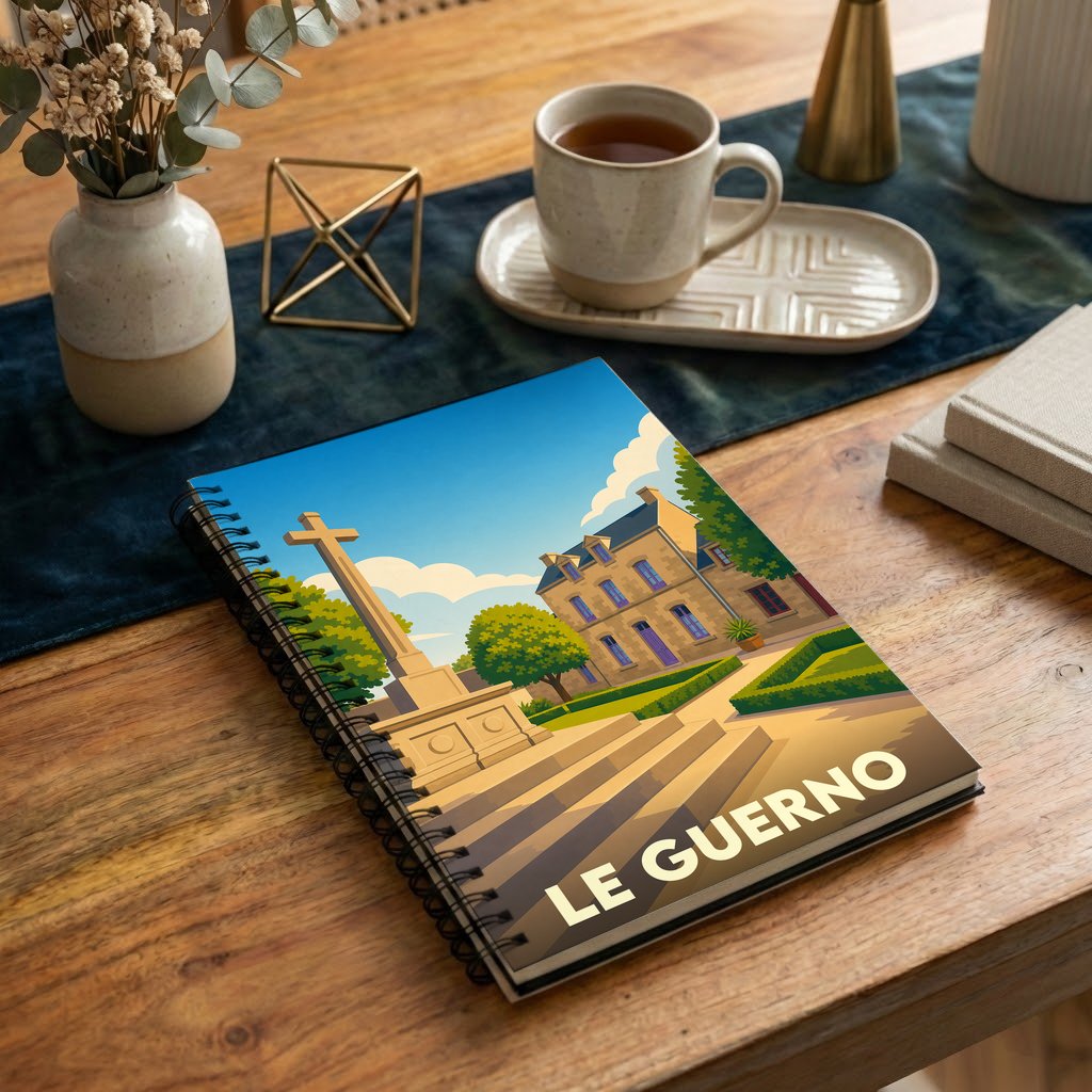 Carnet souvenir de la ville de Le Guerno avec une illustration stylisée.