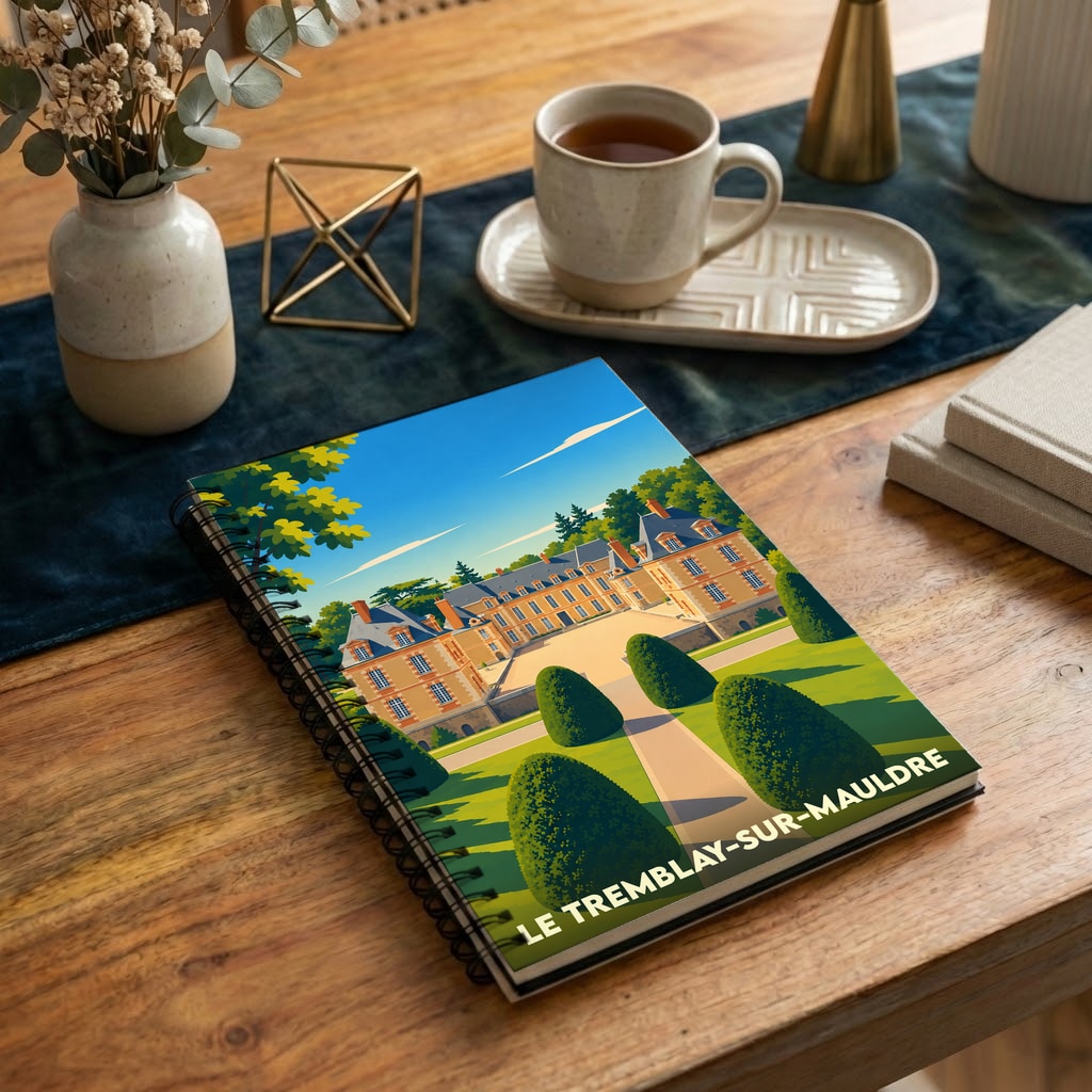 Carnet souvenir de la ville de Le Tremblay-sur-Mauldre avec une illustration stylisée de son château.