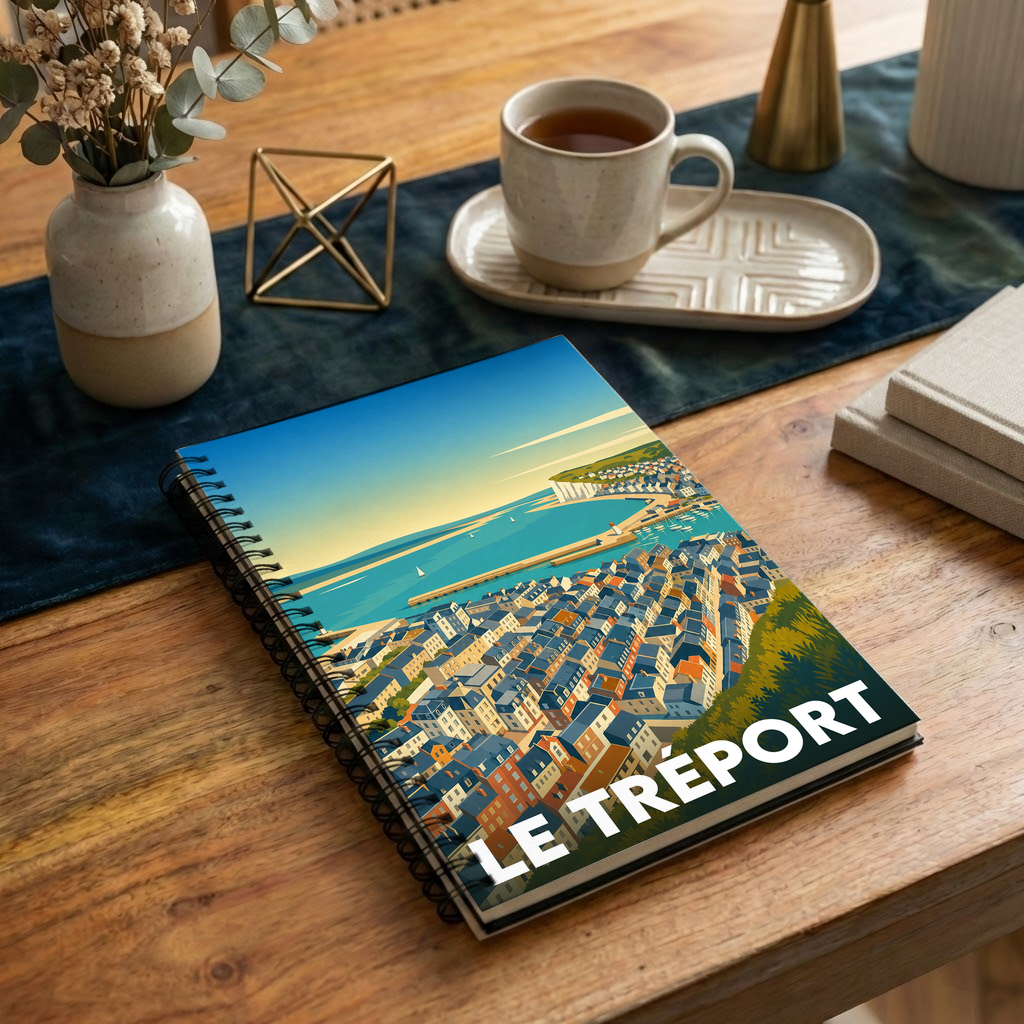 Carnet souvenir de la ville de Le Tréport avec une illustration stylisée.