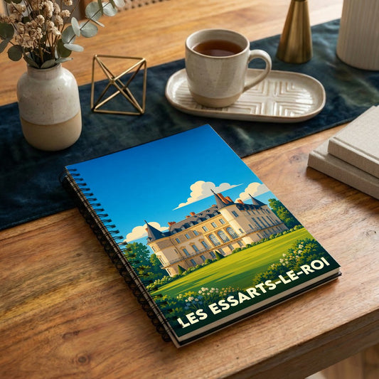 Carnet souvenir de la ville de Les Essarts-le-Roi avec une illustration stylisée de son château.