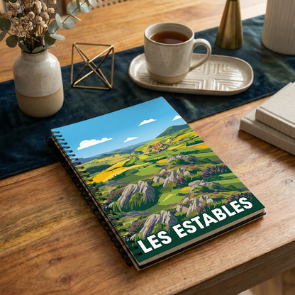 Carnet souvenir de la ville de Les Estables avec une illustration stylisée de ses paysages.