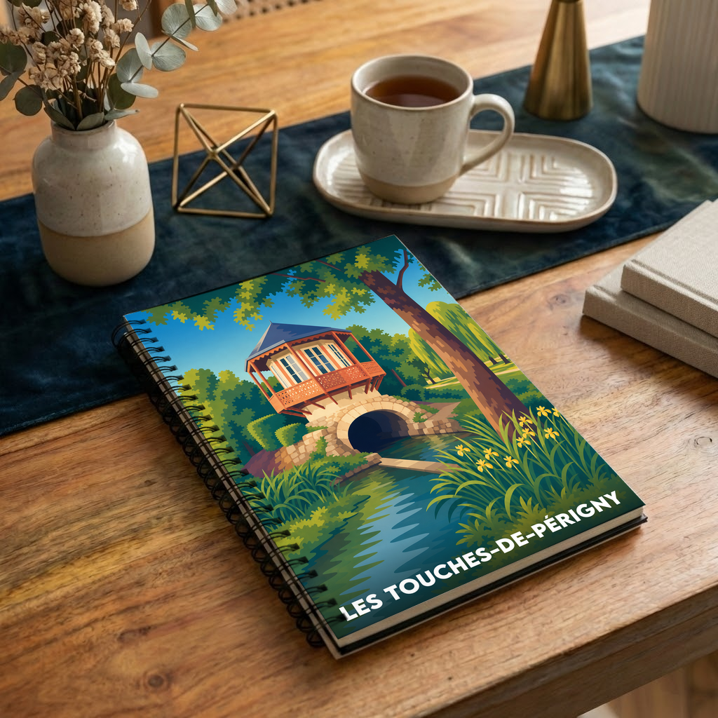Carnet souvenir de la ville de Les Touches-de-Périgny avec une illustration stylisée.