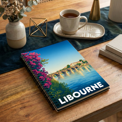 Carnet souvenir de la ville de Libourne avec une illustration stylisée de son pont.