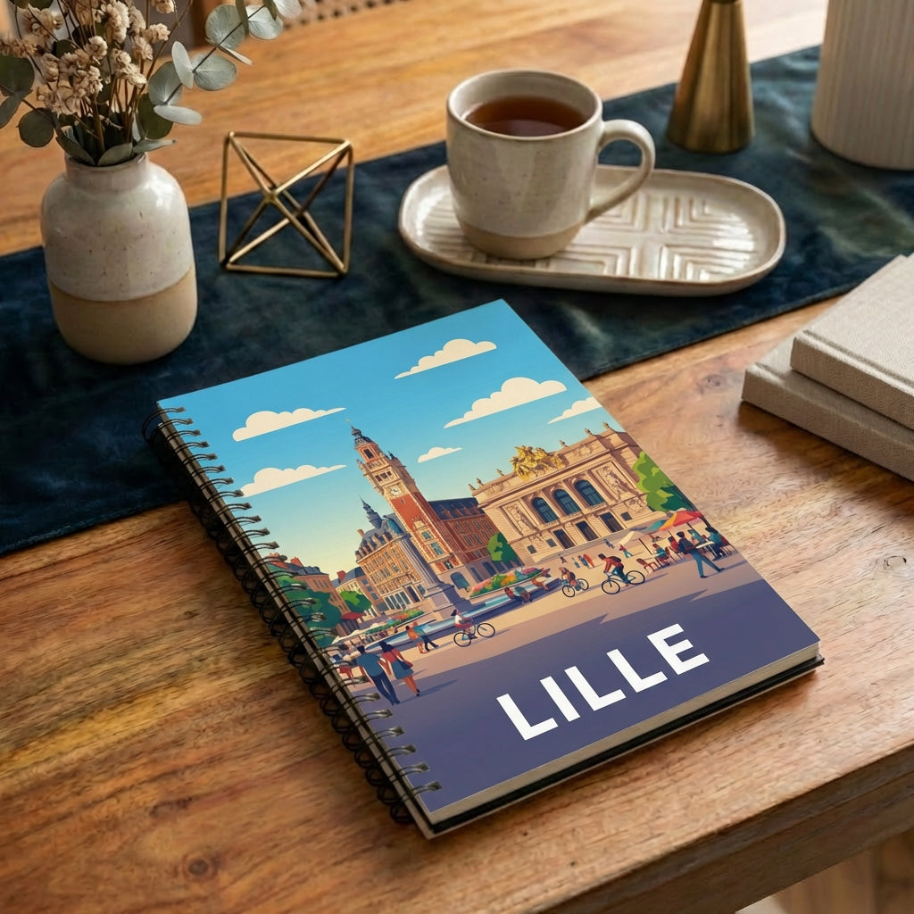Carnet souvenir de la ville de Lille avec une illustration stylisée.
