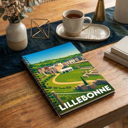 Carnet à spirales souvenir de la ville de Lillebonne avec une illustration stylisée de son théâtre romain.