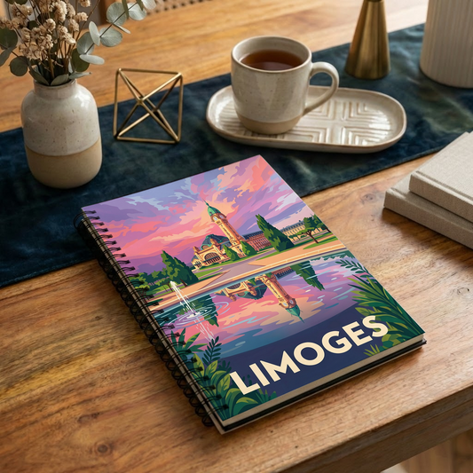 Carnet souvenir de la ville de Limoges avec une illustration stylisée.