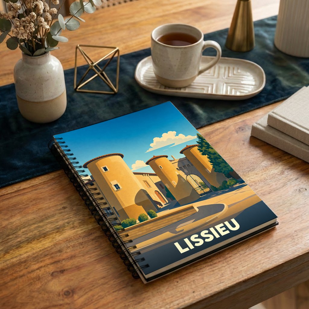 Carnet souvenir de la ville de Lissieu avec une illustration stylisée de son château.
