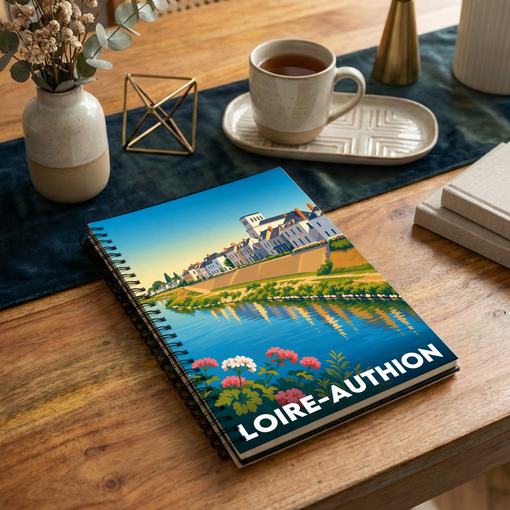 Carnet souvenir de la ville de Loire-Authion avec une illustration stylisée.
