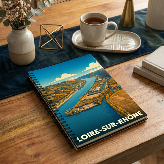 Carnet souvenir de la ville de Loire-sur-Rhône avec une illustration stylisée de ses paysages fluviaux.