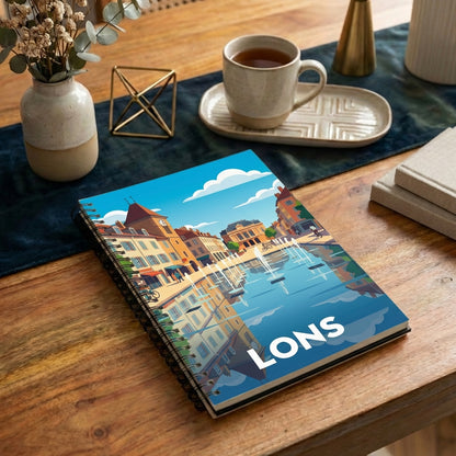 Carnet souvenir de la ville de Lons avec une illustration stylisée.