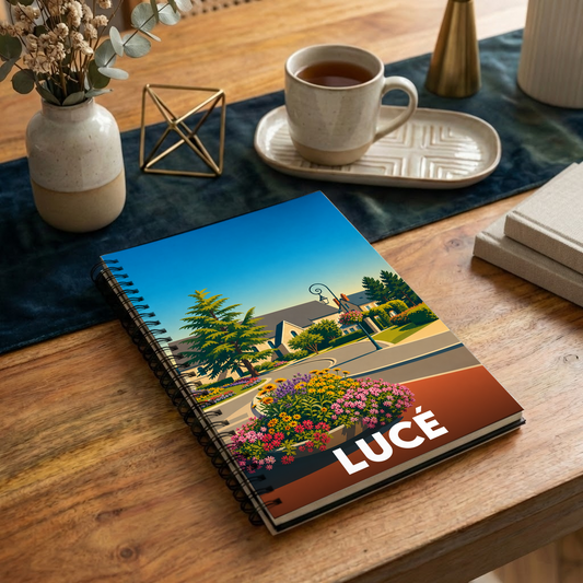 Carnet souvenir de la ville de Lucé avec une illustration stylisée.