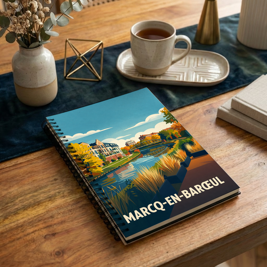 Carnet souvenir de la ville de Marcq-en-Barœul avec une illustration stylisée.