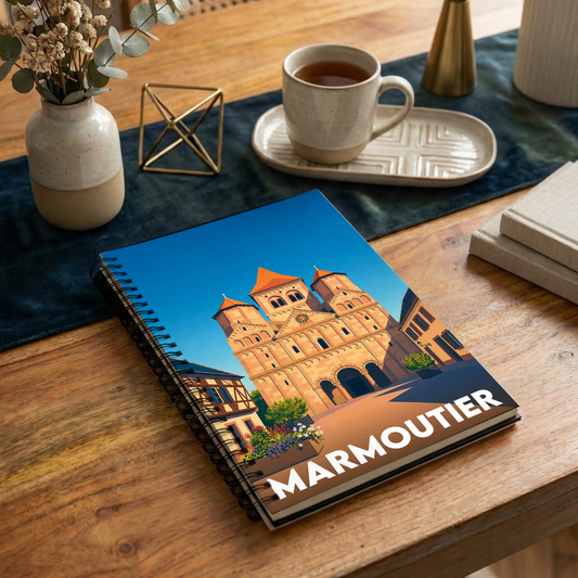 Carnet souvenir de la ville de Marmoutier avec une illustration stylisée.