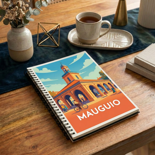 Carnet souvenir de la ville de Mauguio avec une illustration stylisée.
