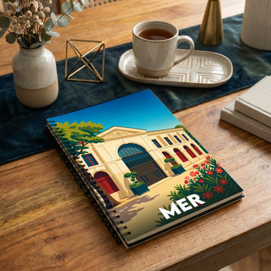 Carnet souvenir de la ville de Mer avec une illustration stylisée de son architecture.