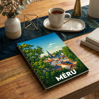 Carnet souvenir de la ville de Méru avec une illustration stylisée.