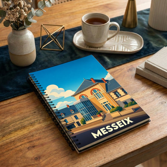 Carnet souvenir de la ville de Messeix avec une illustration stylisée.