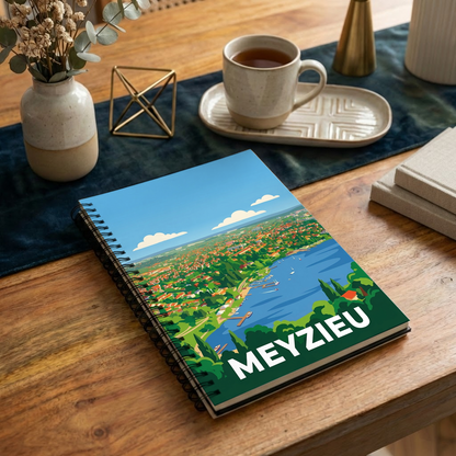 Carnet souvenir de la ville de Meyzieu avec une illustration stylisée.