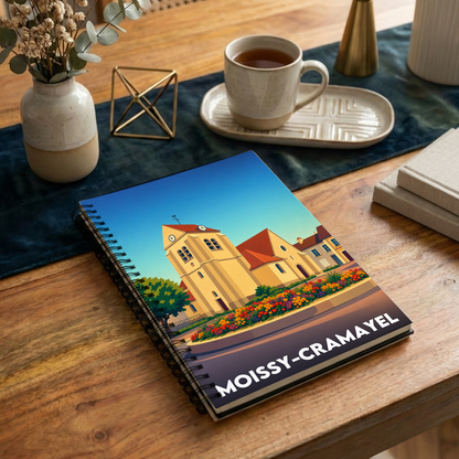 Carnet souvenir de la ville de Moissy-Cramayel avec une illustration stylisée.