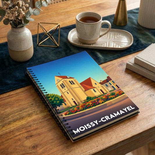 Carnet souvenir de la ville de Moissy-Cramayel avec une illustration stylisée.