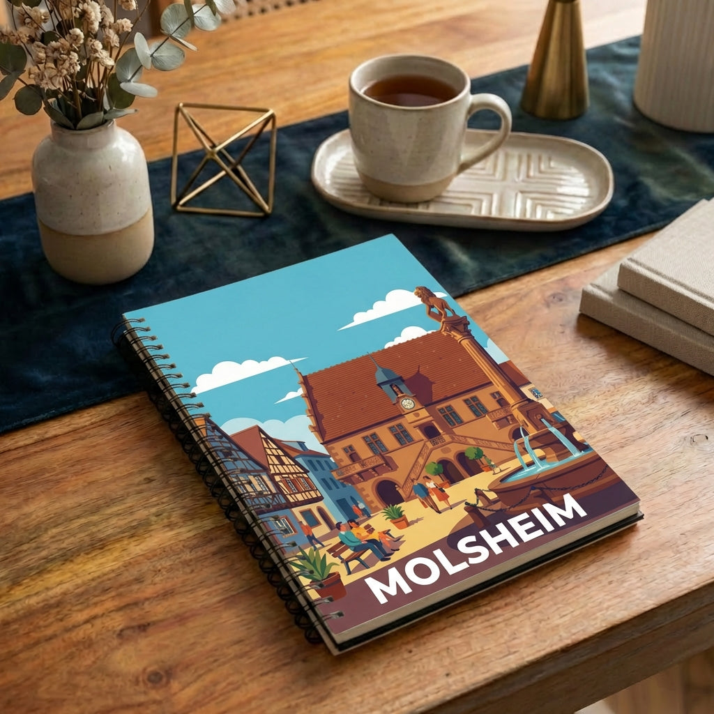 Carnet souvenir de la ville de Molsheim avec une illustration stylisée.