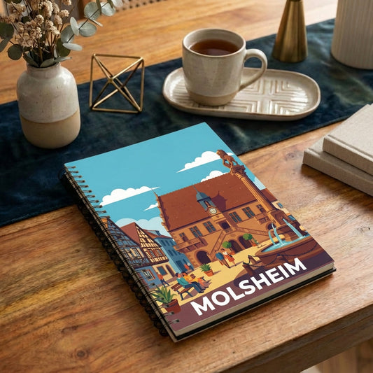 Carnet souvenir de la ville de Molsheim avec une illustration stylisée.