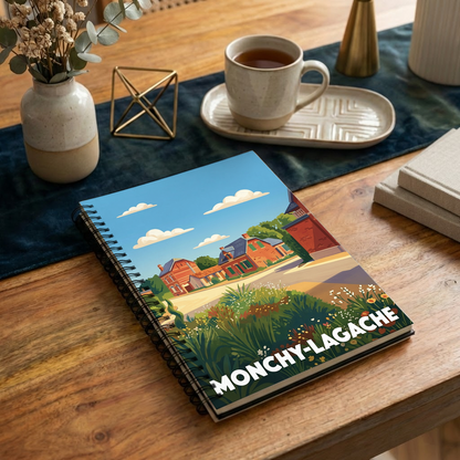 Carnet souvenir de la ville de Monchy-Lagache avec une illustration stylisée.