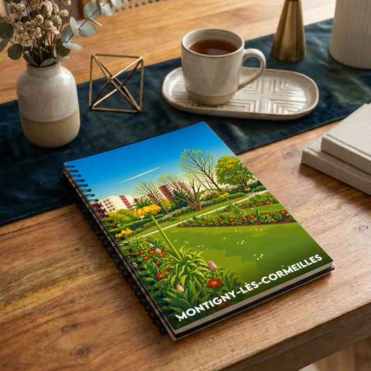 Carnet souvenir de la ville de Montigny-lès-Cormeilles avec une illustration stylisée.
