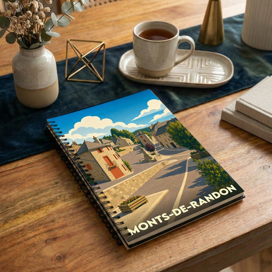 Carnet souvenir de la ville de Monts-de-Randon avec une illustration stylisée.