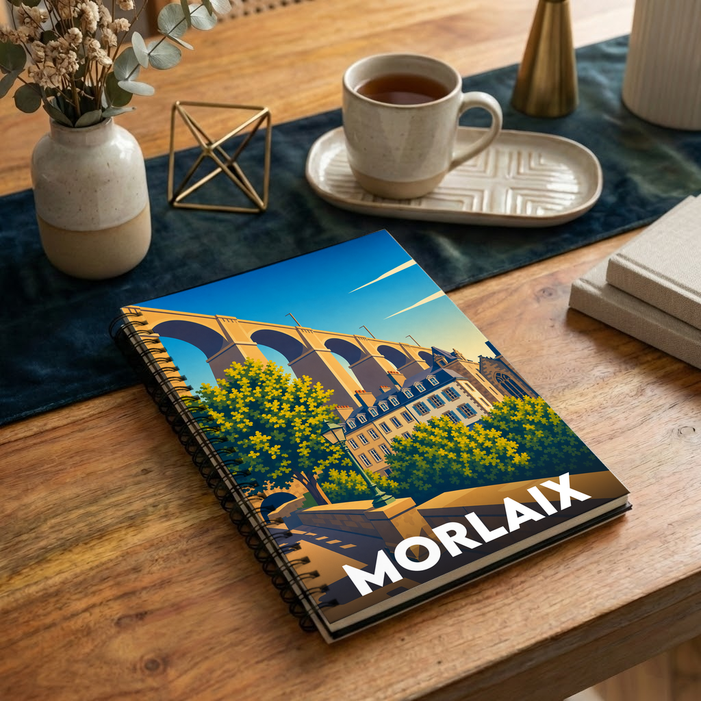 Carnet souvenir de la ville de Morlaix avec une illustration stylisée.