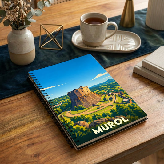 Carnet souvenir de la ville de Murol orné d'une illustration stylisée de son château médiéval.