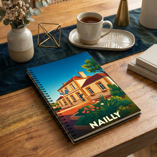 Carnet souvenir de la ville de Nailly avec une illustration stylisée.