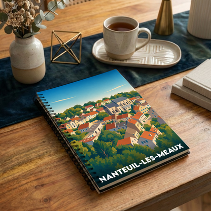 Carnet souvenir de la ville de Nanteuil-lès-Meaux illustré par un paysage urbain coloré et stylisé.