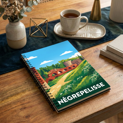 Carnet souvenir de la ville de Nègrepelisse avec une illustration stylisée.
