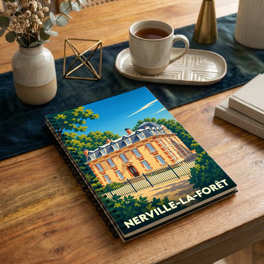 Carnet souvenir de la ville de Nerville-la-Forêt illustré d'un château de style classique sous un ciel bleu.
