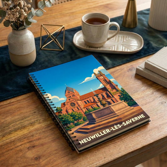 Carnet souvenir de la ville de Neuwiller-lès-Saverne avec une illustration stylisée de son patrimoine.