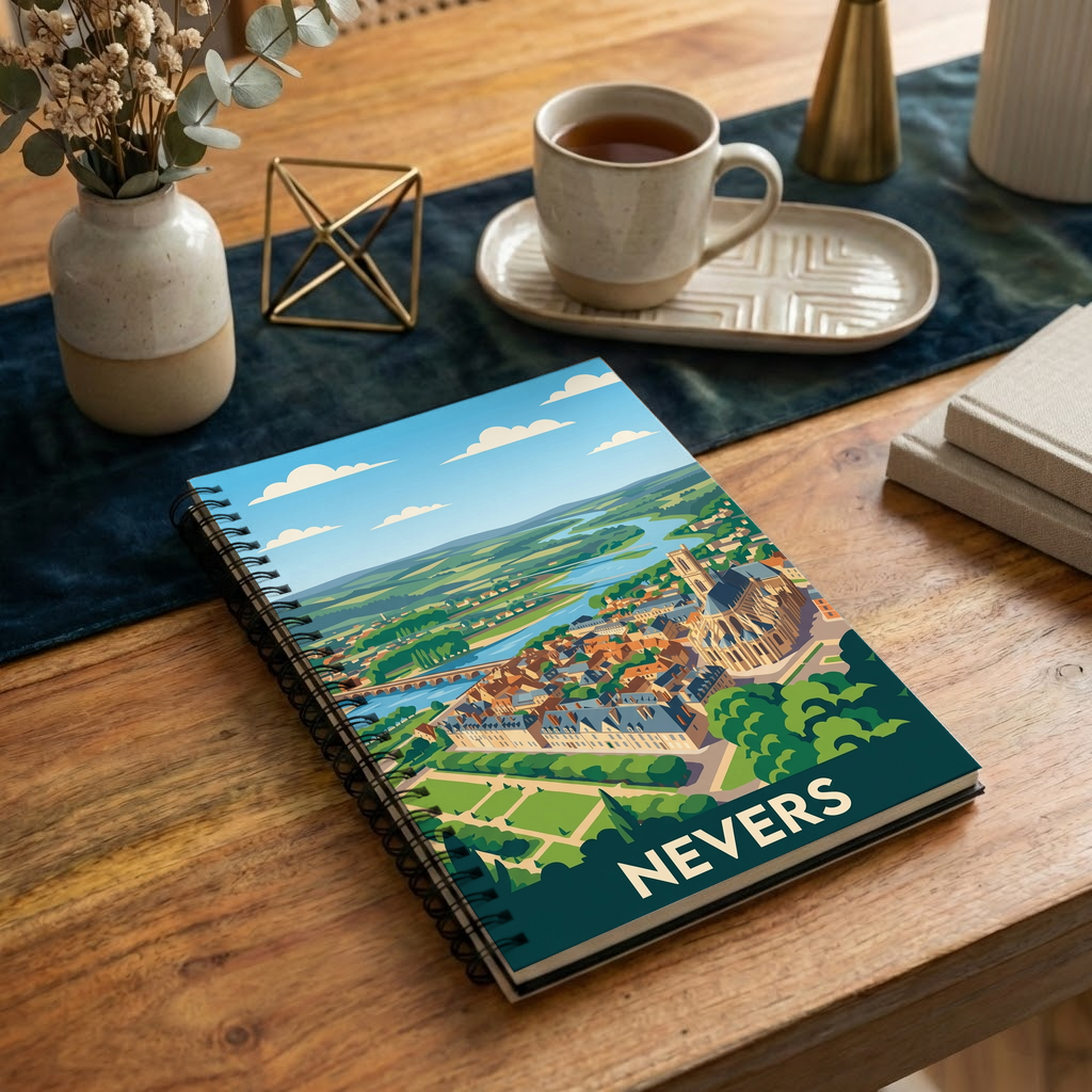 Carnet souvenir de la ville de Nevers avec une illustration stylisée.