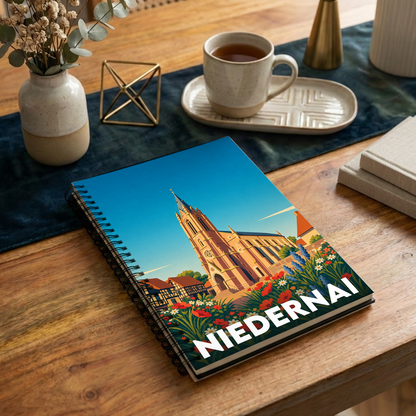 Carnet souvenir de la ville de Niedernai avec une illustration stylisée.