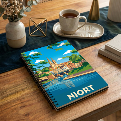 Carnet souvenir de la ville de Niort avec une illustration stylisée.