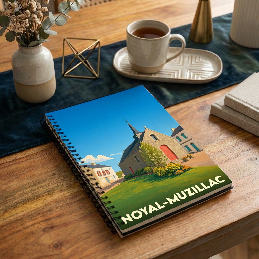 Carnet souvenir de la ville de Noyal-Muzillac illustré par une scène de village stylisée.