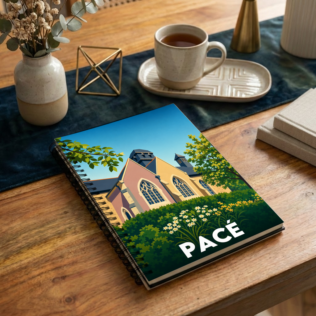 Carnet souvenir de la ville de Pacé avec une illustration stylisée.