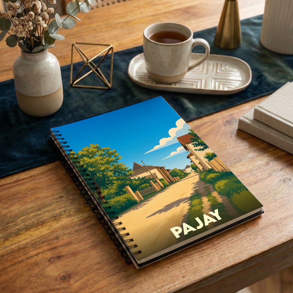 Carnet souvenir de la ville de Pajay avec une illustration stylisée.