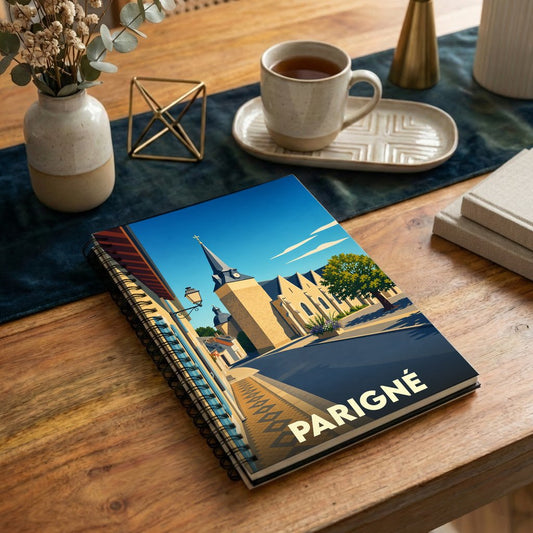 Carnet souvenir de la ville de Parigné avec une illustration stylisée.