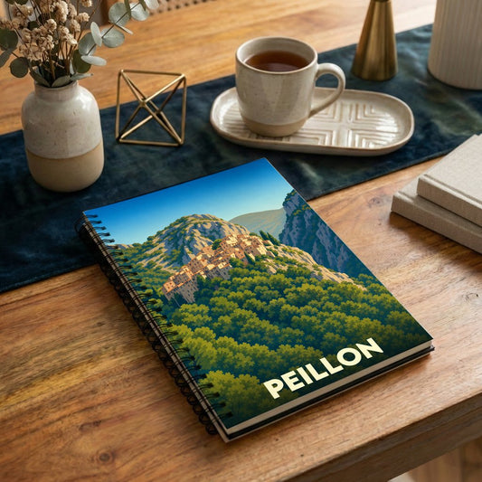 Carnet souvenir de la ville de Peillon orné d'une illustration stylisée de son village perché.